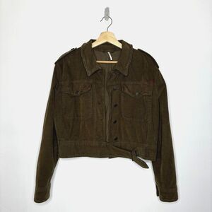 Free People Evelyn Brown Velvet Corduroy Cropped Military Jacket Size Medium
